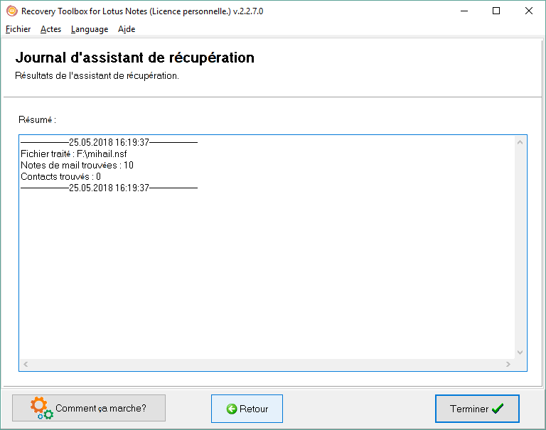 réparer des données à partir de nsf corrompus